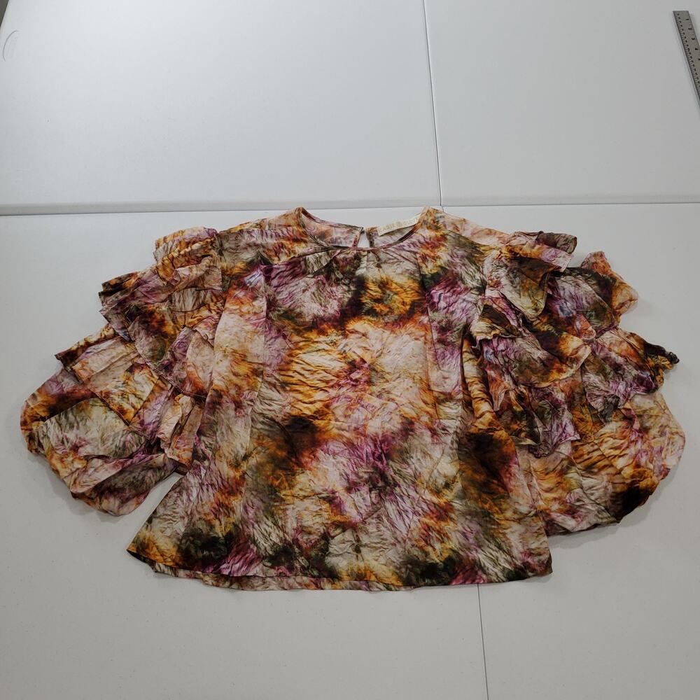 Marie Oliver Multicolor Ruffle Sleeve Blouse - Yellow, Pink, Brown